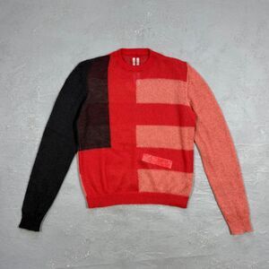 Rick Owens Mohair Blend Knit Cropped Biker Sweater in Red Pink & Black RU19F4630